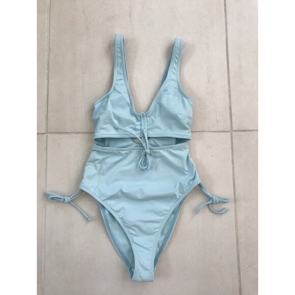 ASOS Design Cut Out Ruched One Piece Swimsuit - Picture 1 of 9